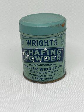 Vintage Wright's Chafing Powder Tin Turquoise Pharmacy Advertising